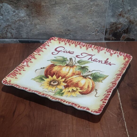 Pumpkin Sunflower Give Thanks Serving Platter Ceramic - Picture 8 of 10